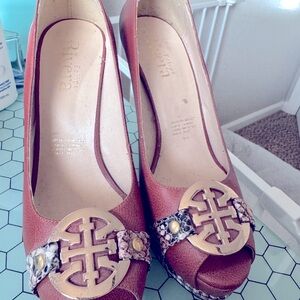 Brown with gold accents tall high heels